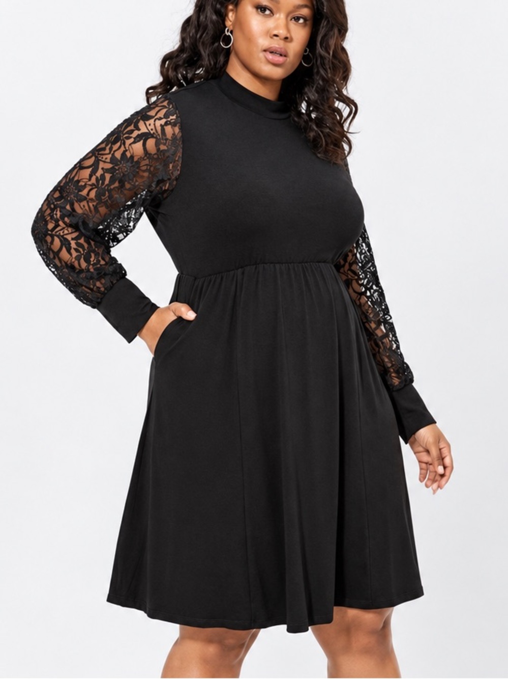 Torrid Black Lace Sleeve Ty Fit & Flare Dress Size 3 NWT 3X